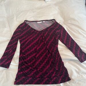 New York & Co Women's Pink and Black Patterned Top